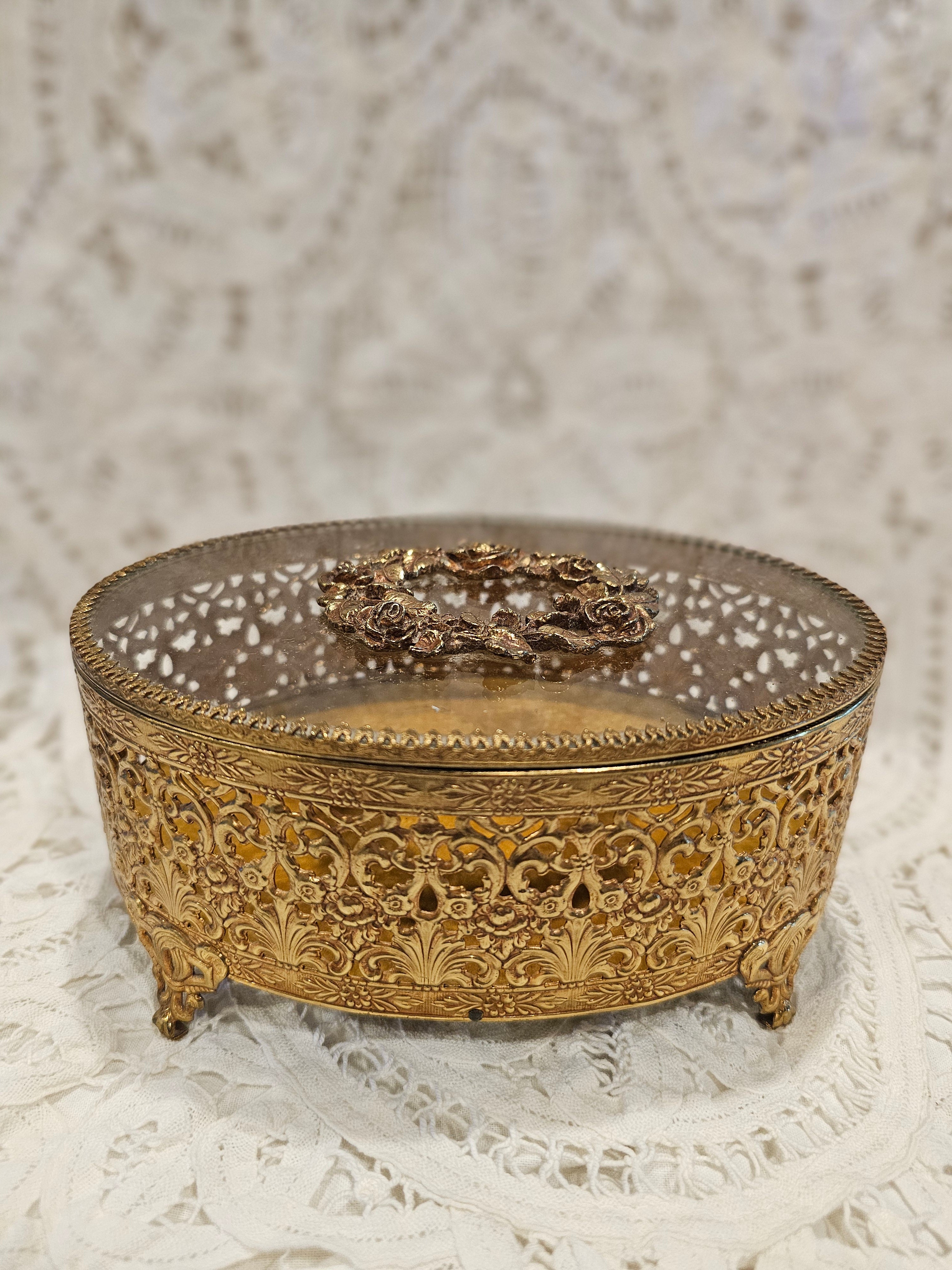 Brass Filigree Jewelry Box Oval