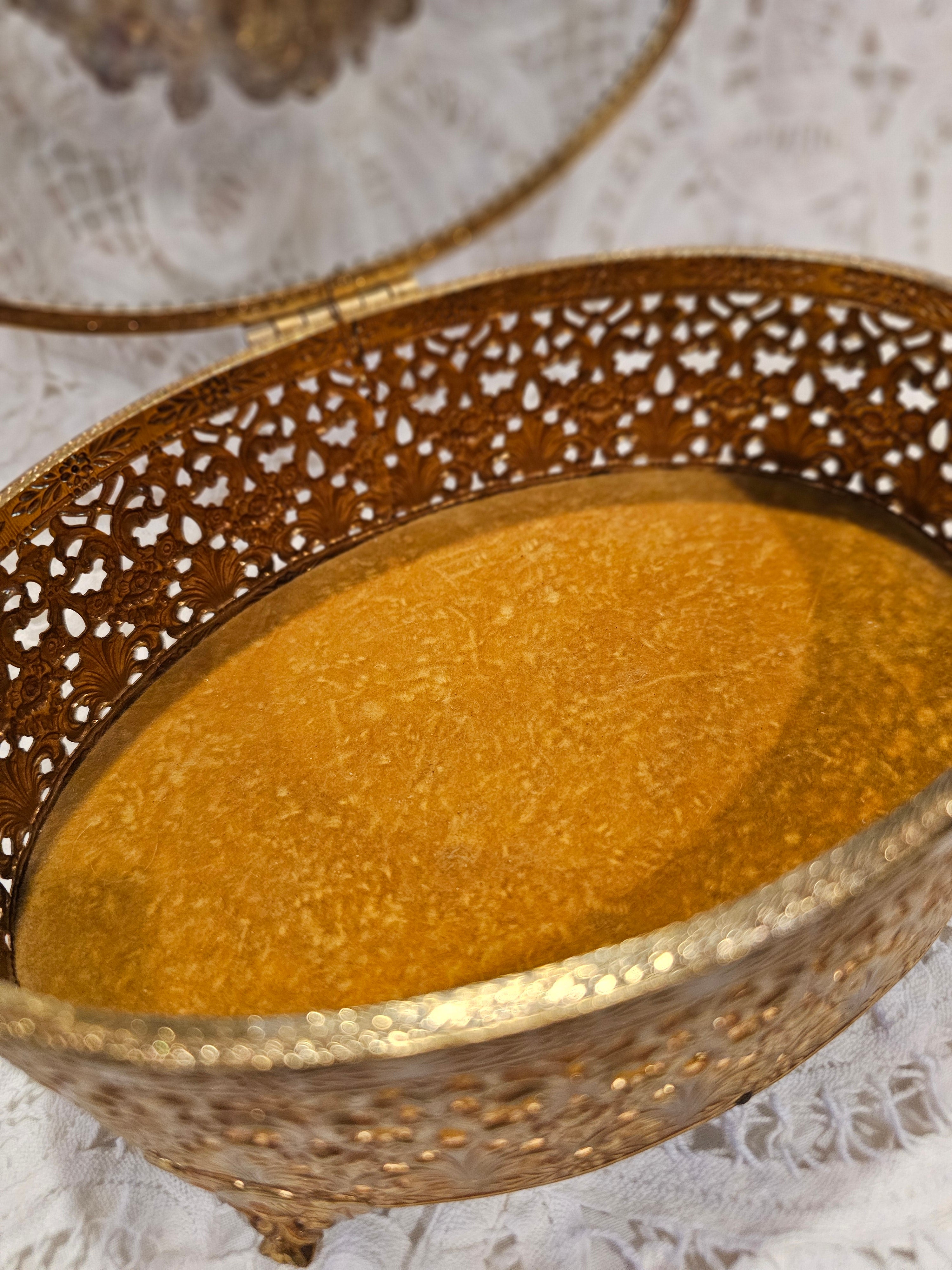 Brass Filigree Jewelry Box Oval