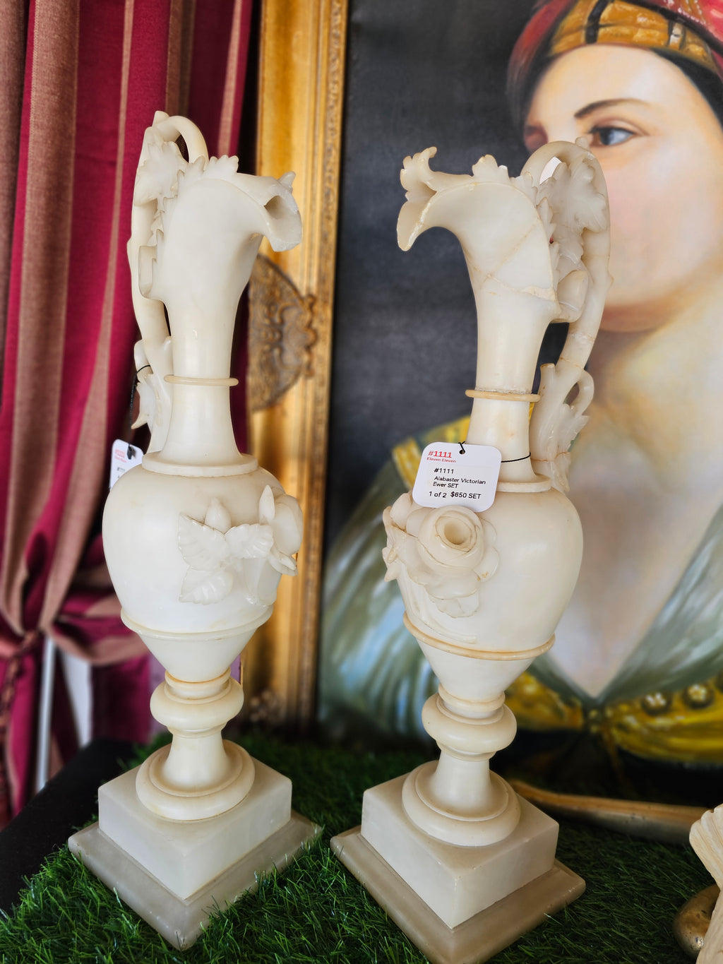 Beautiful Pair of Carver Alabaster Victorian Ewer.