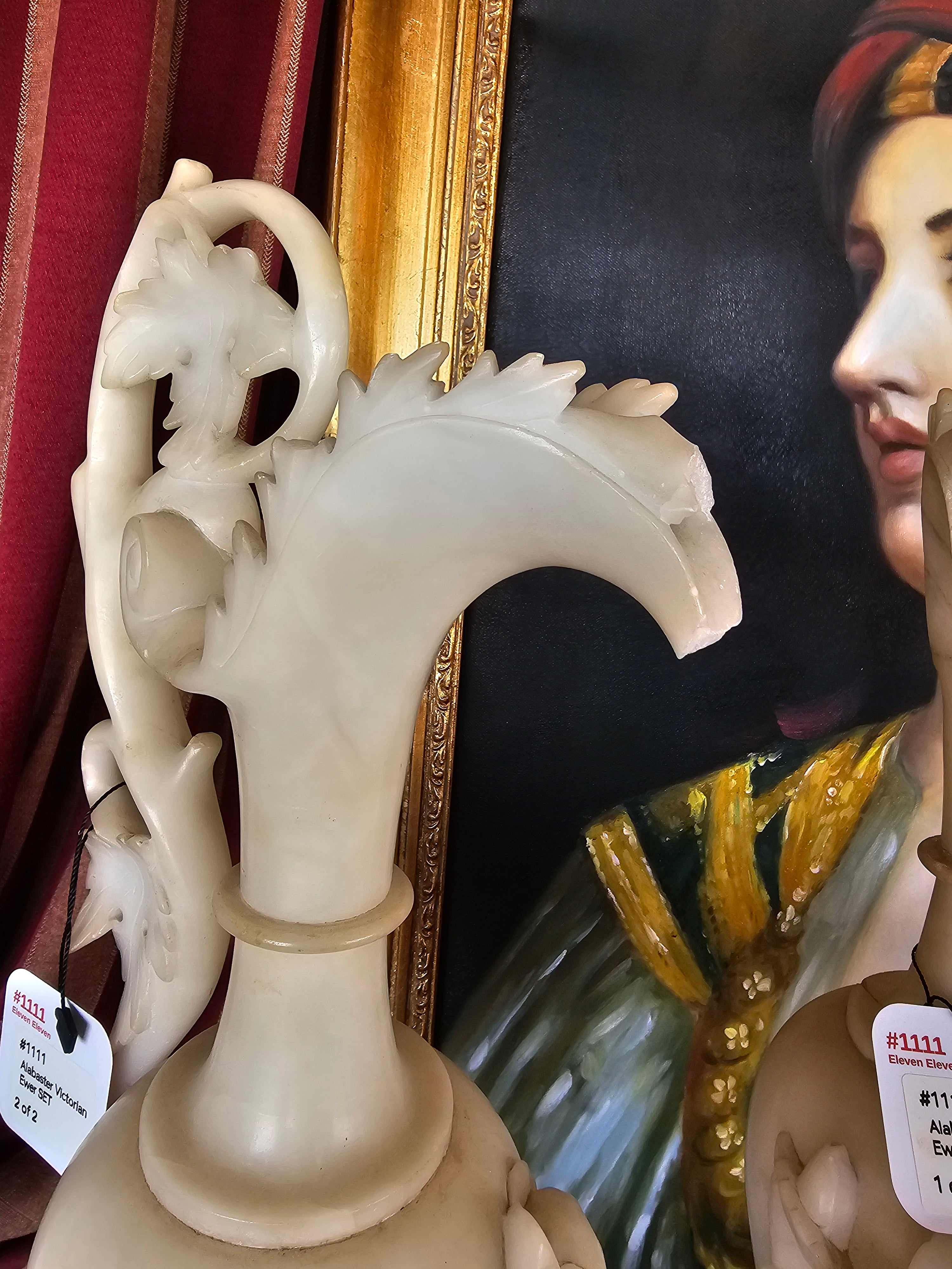 Beautiful Pair of Carver Alabaster Victorian Ewer.