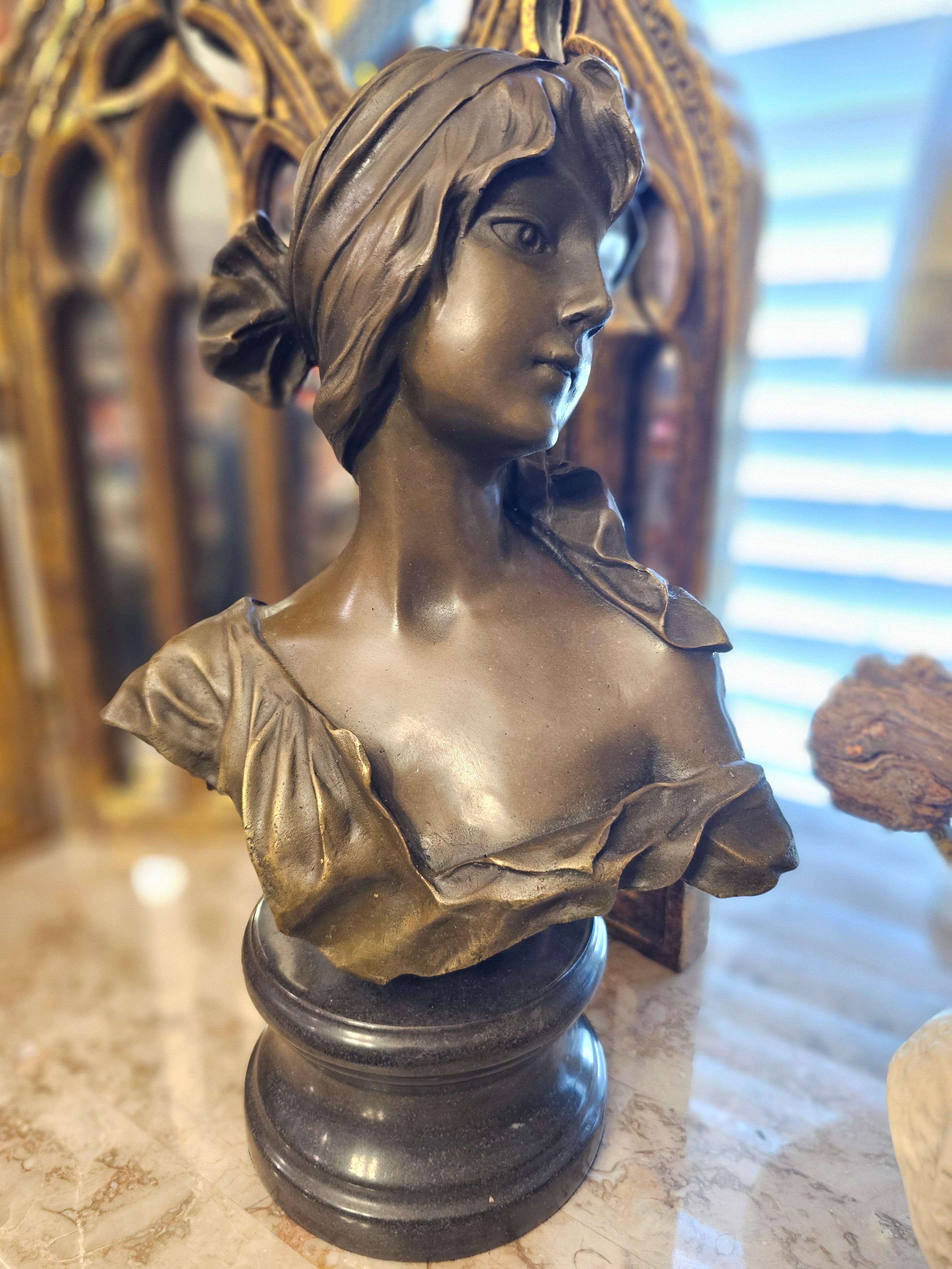 Bronze Female Bust on Marble Base