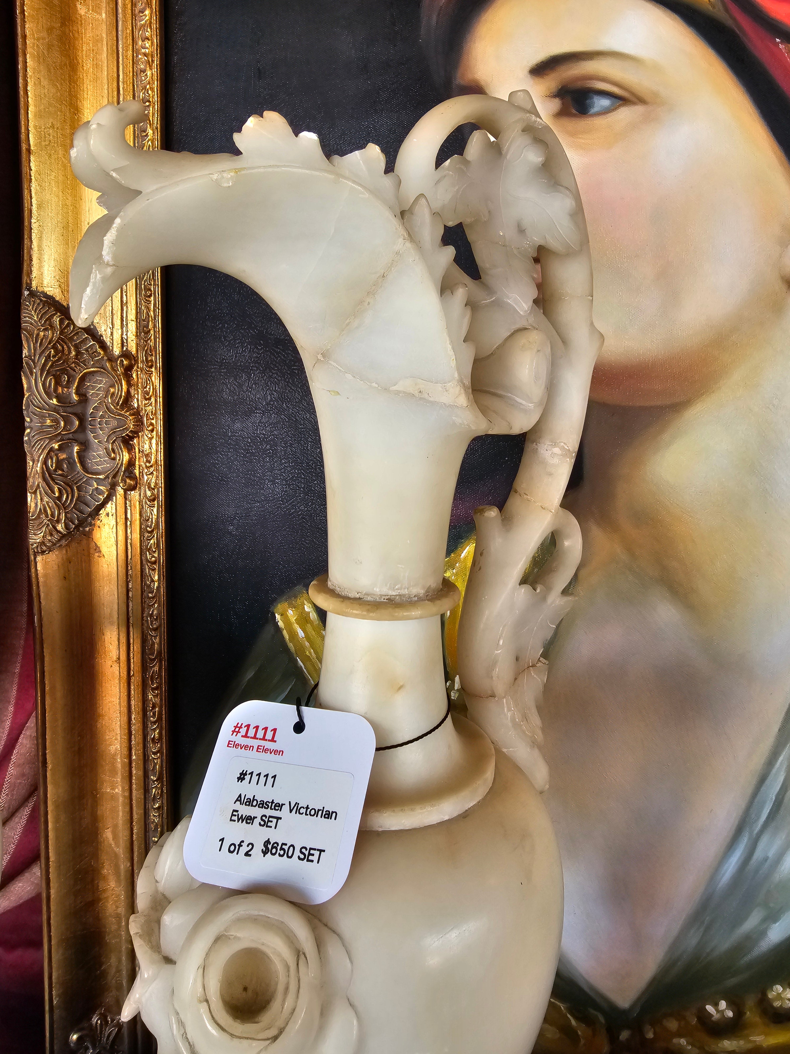 Beautiful Pair of Carver Alabaster Victorian Ewer.